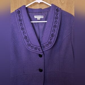 Vintage Pendleton Merino Wool Embroidered Purple Blazer Jacket Size Large Y2K